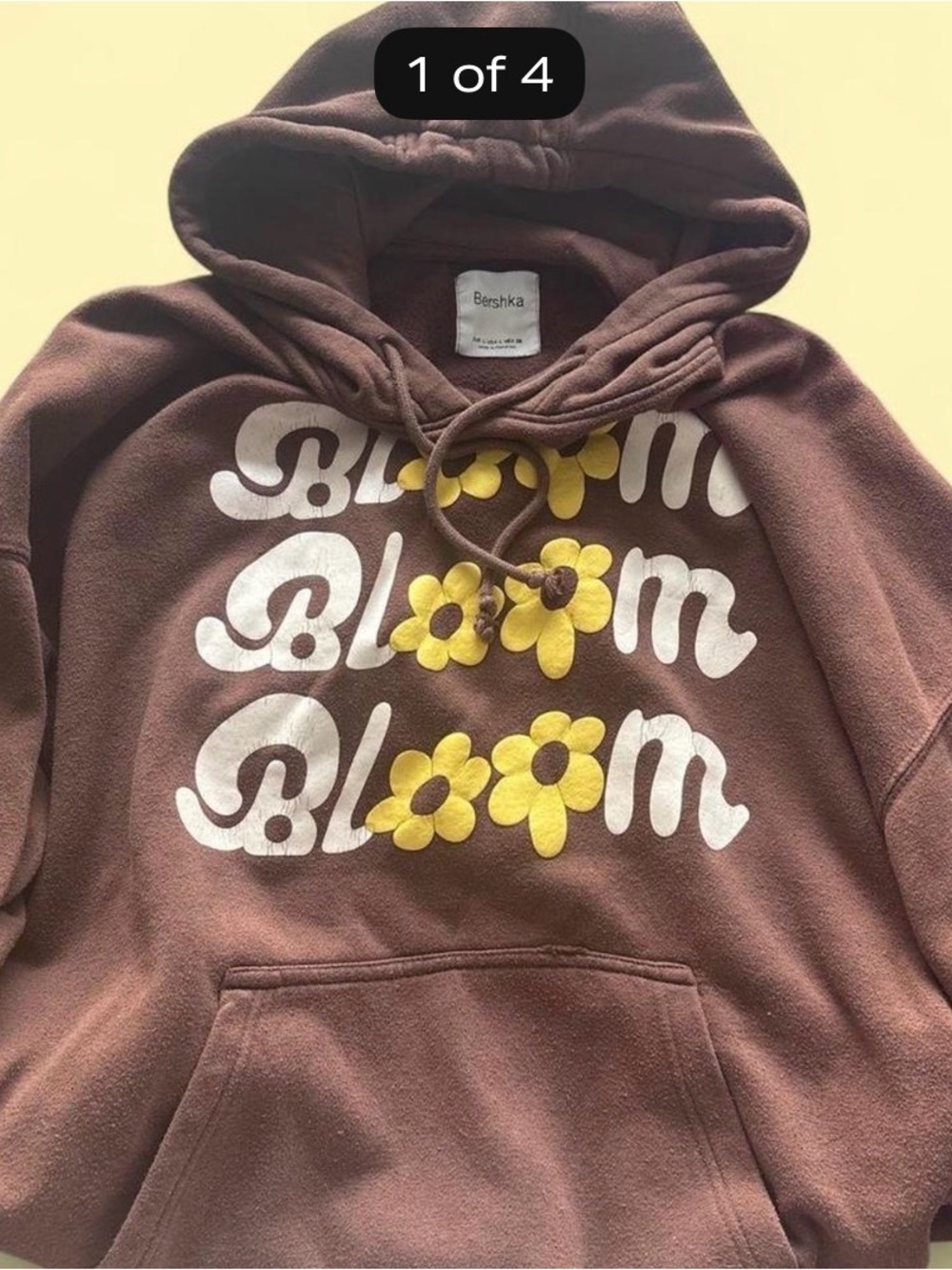 Bershka Brown Hoodie with Yellow Floral 'Bloom' Graphic